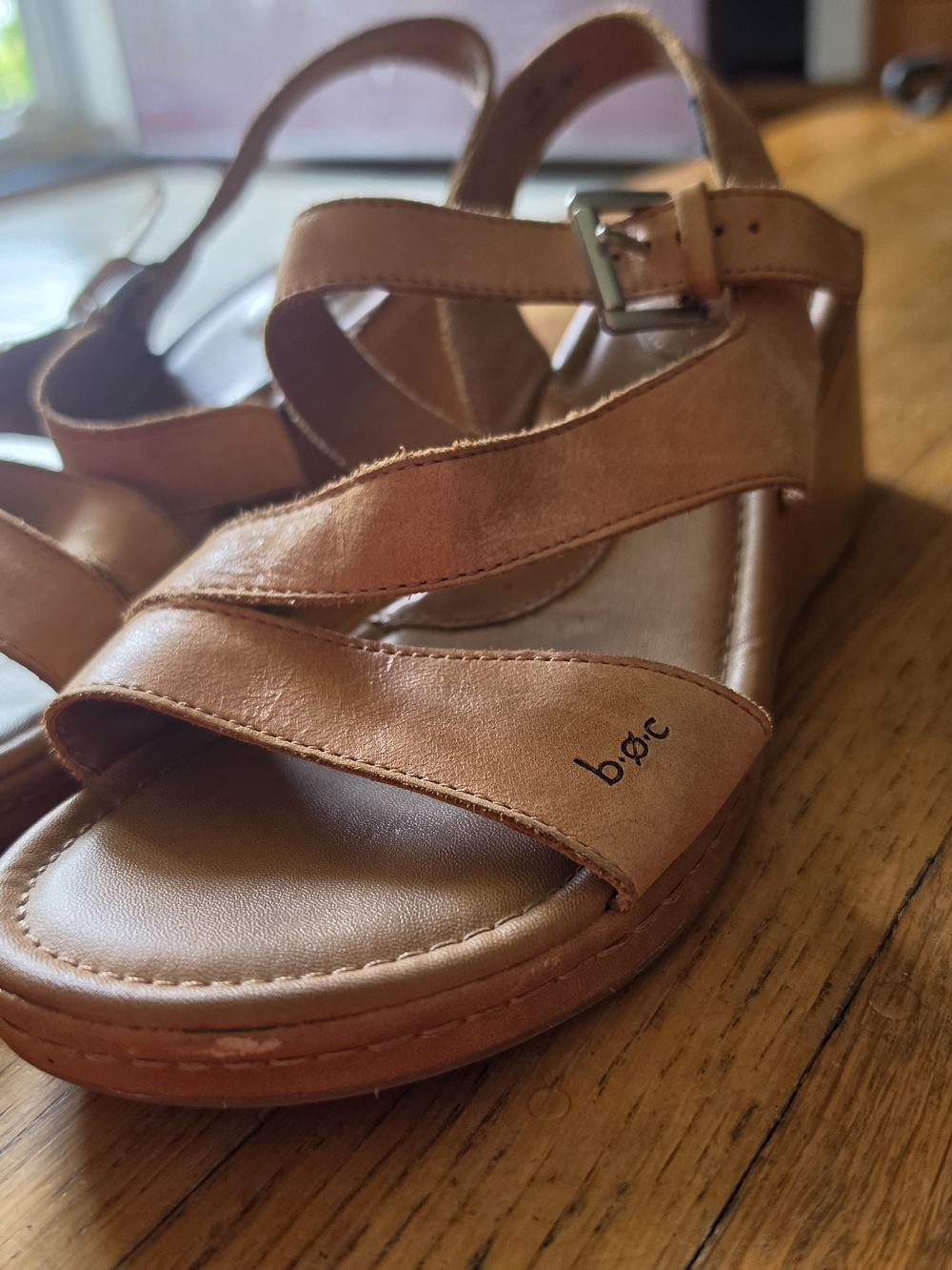 b.o.c Tan Leather Platform Sandals